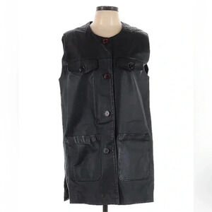 Newport News | Black Faux Leather Button Down Motorcycle Vest Size L Large